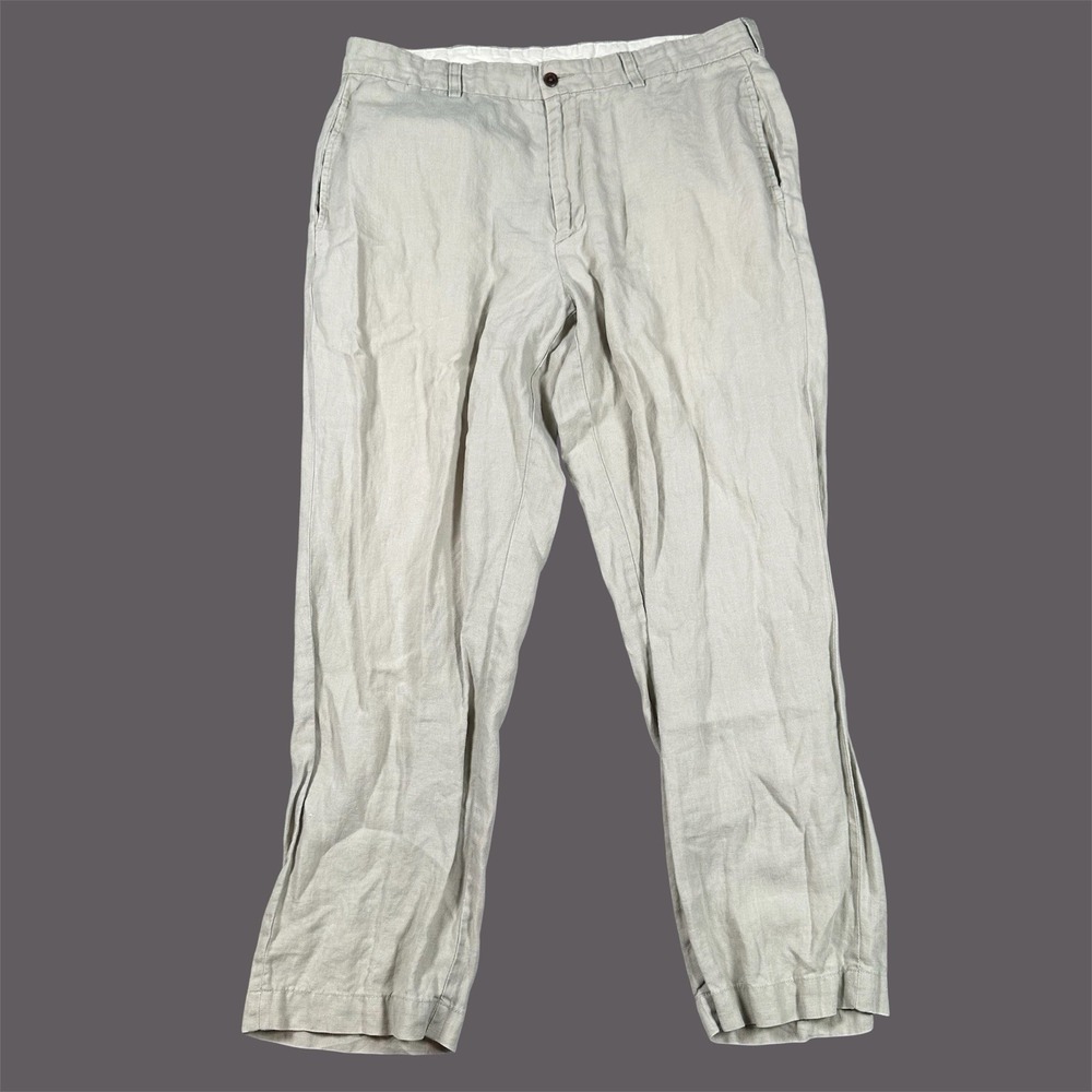 Brooks Brothers Pants Men's 35x27* Irish Linen Trousers Gray Flat Front Dress